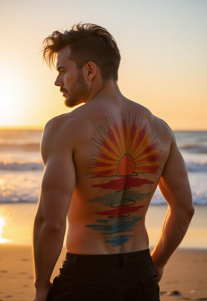 30 Sun Tattoo Men Ideas for Radiant Energy - 6. Rising Sun Tattoo