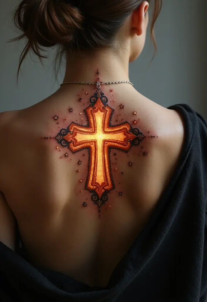 30 Tattoo Cross 3D Designs That Look Realistic - 6. Cross with Stars
