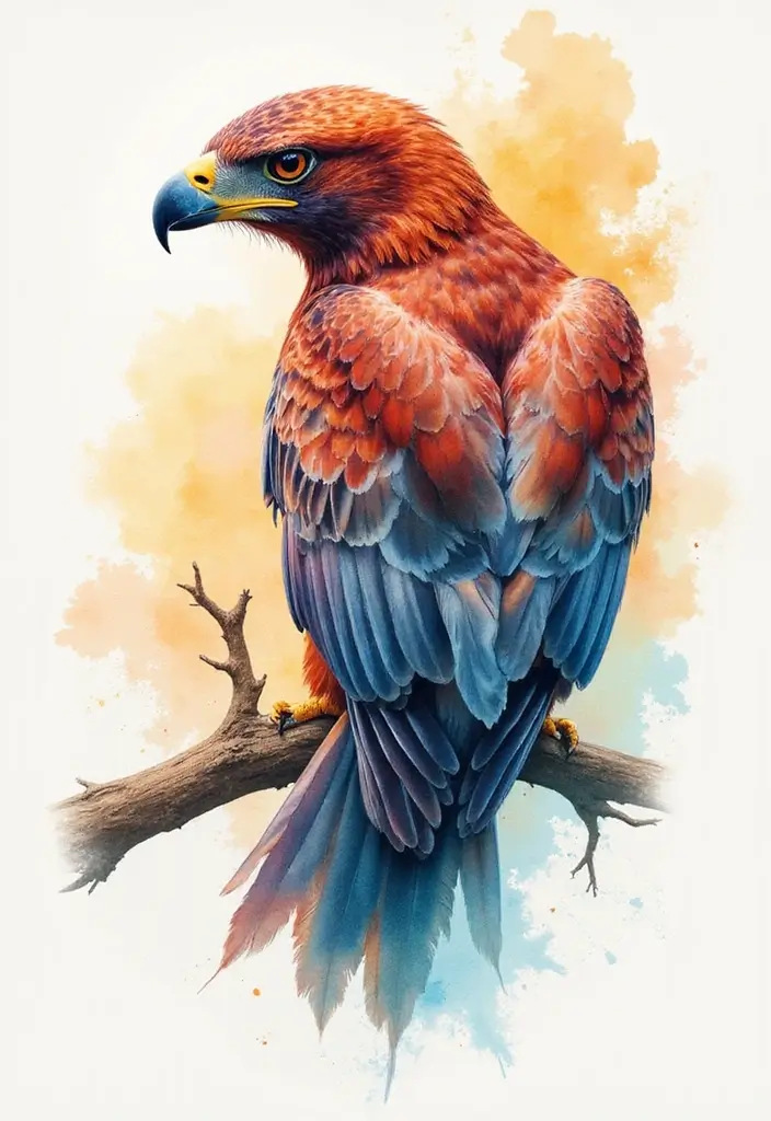 30 Hawk Tattoo Designs That Represent Vision and Strength - 6. Watercolor Hawk Tattoo