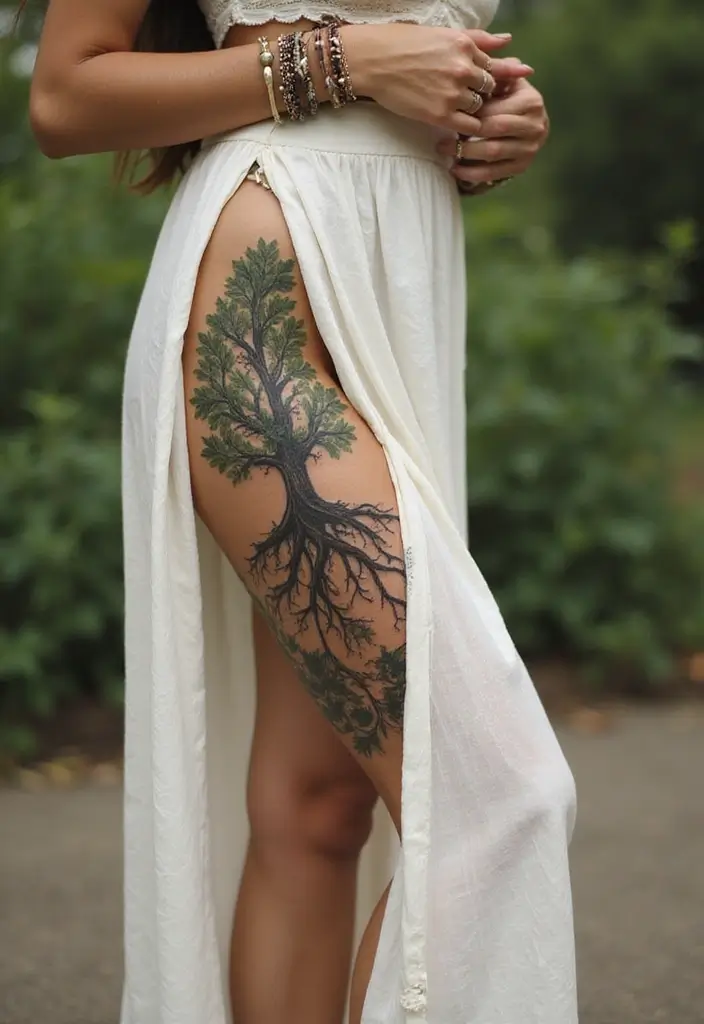 30 Tree Leg Tattoo Designs for Nature-Inspired Ink - 6. Rooted Tree of Life