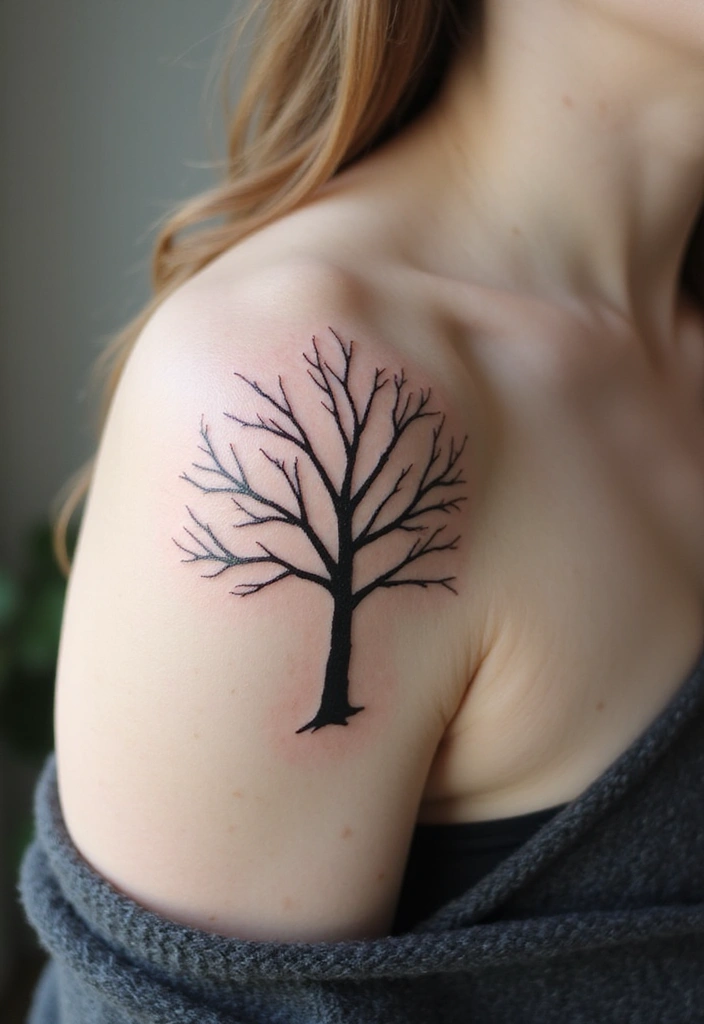 30 Tree on Shoulder Tattoo Ideas That Look Stunning - 6. Minimalist Birch