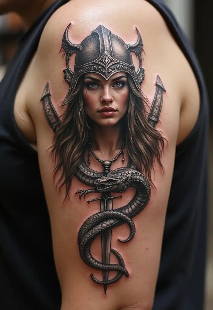 30 Viking Snake Tattoo Designs with Norse Symbolism - 6. Serpent and Valkyrie
