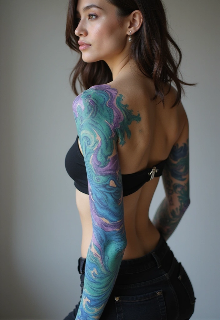 30 Water Tattoo Sleeve Ideas Full of Fluid Motion - 6. Splash of Color with Water Swirls