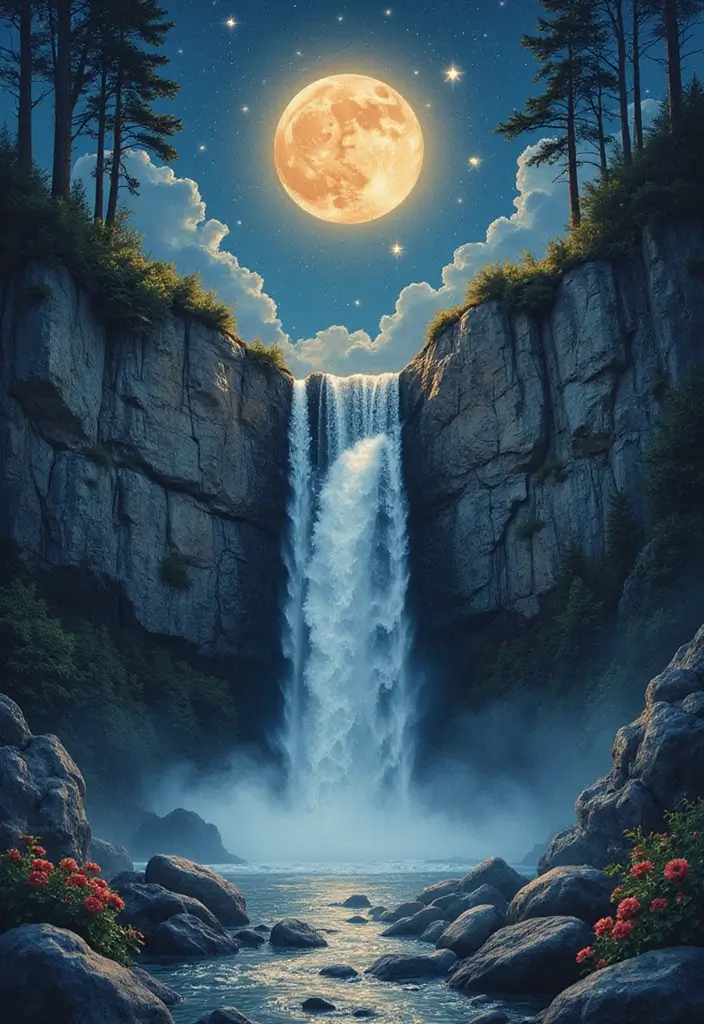30 Waterfall Tattoos That Flow with Beauty - 6. Celestial Waterfalls