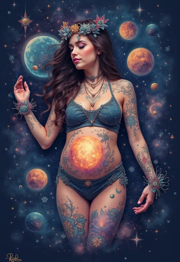 30 Womb Tattoo Concepts with Powerful Feminine Symbolism - 6. Celestial Womb Tattoos