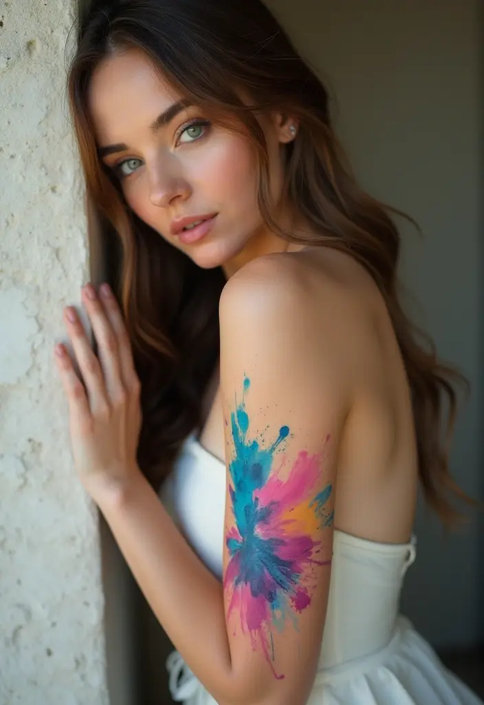 30 Arm Tattoos for Women with Stylish and Bold Looks - 7. Watercolor Wonders