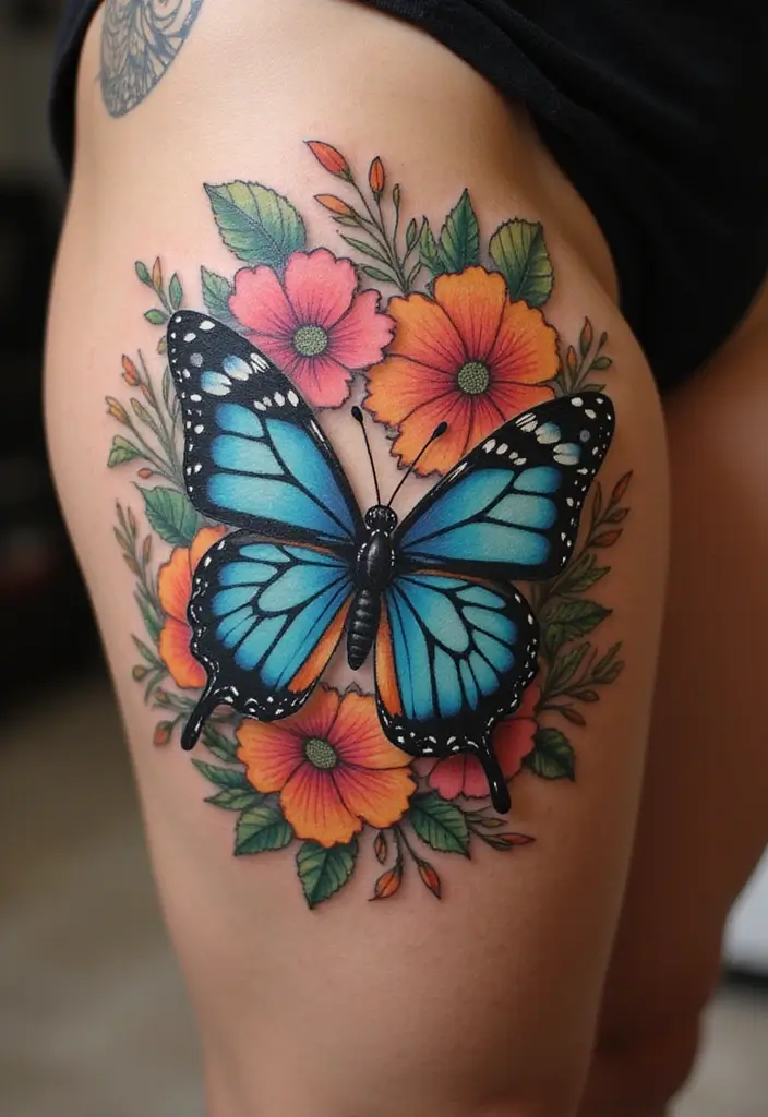 30 Butterfly Tattoo Placement Ideas That Enhance Beauty - 7. Thigh: A Bold Choice