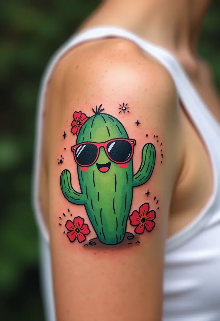 30 Cartoon Tattoo Ideas That Are Fun and Creative - 7. Cartoon Plants and Nature Characters