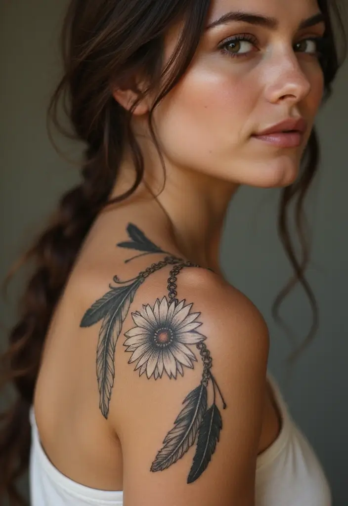 30 Daisy Chain Tattoo Inspirations for a Delicate Look - 7. Bohemian Style Daisies