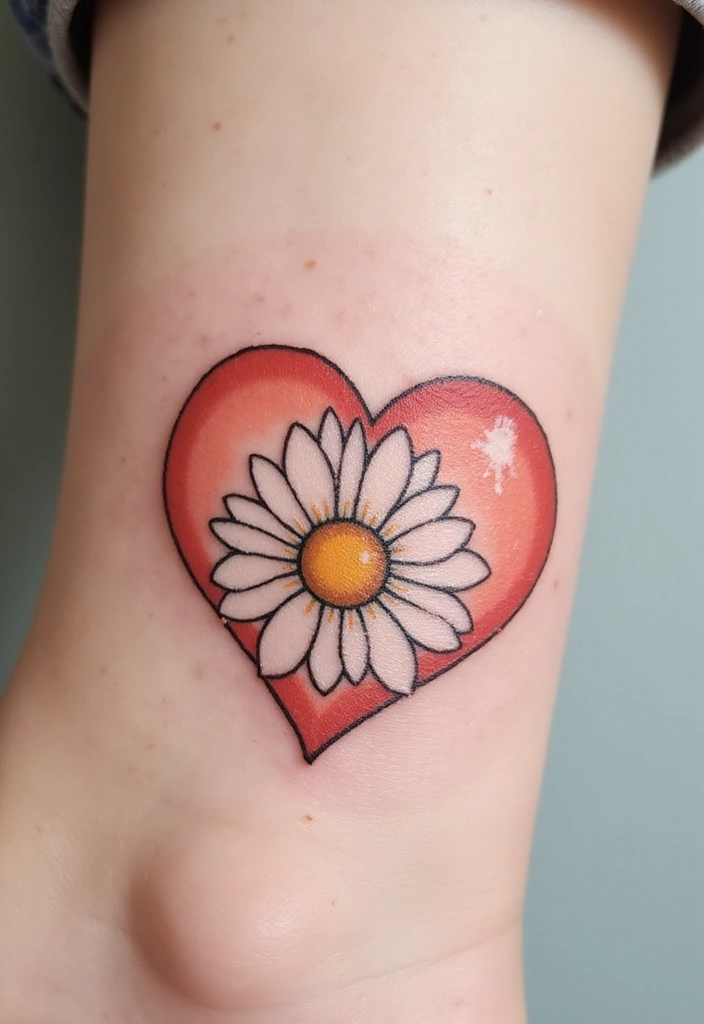 30 Daisy Tattoo Ideas for a Fresh and Delicate Design - 7. Daisy in a Heart