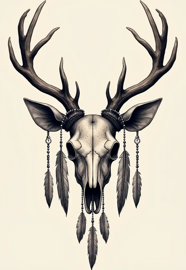 30 Deer Skull Tattoos That Capture Rustic Strength - 7. Bohemian Vibes