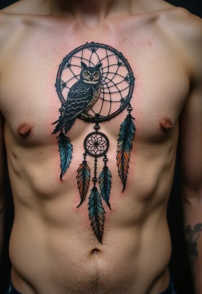 30 Dream Catcher Tattoo Ideas for Men with Protective Energy - 7. Dream Catcher with Animals