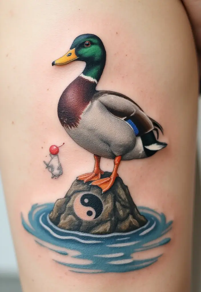 30 Duck Tattoo Meaning and Creative Designs - 7. The Balance of Life