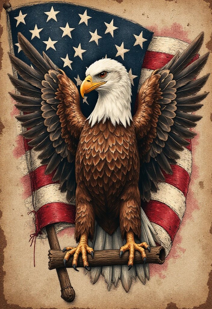 30 Eagle Tattoo Ideas That Represent Power and Courage - 7. Eagle with American Flag