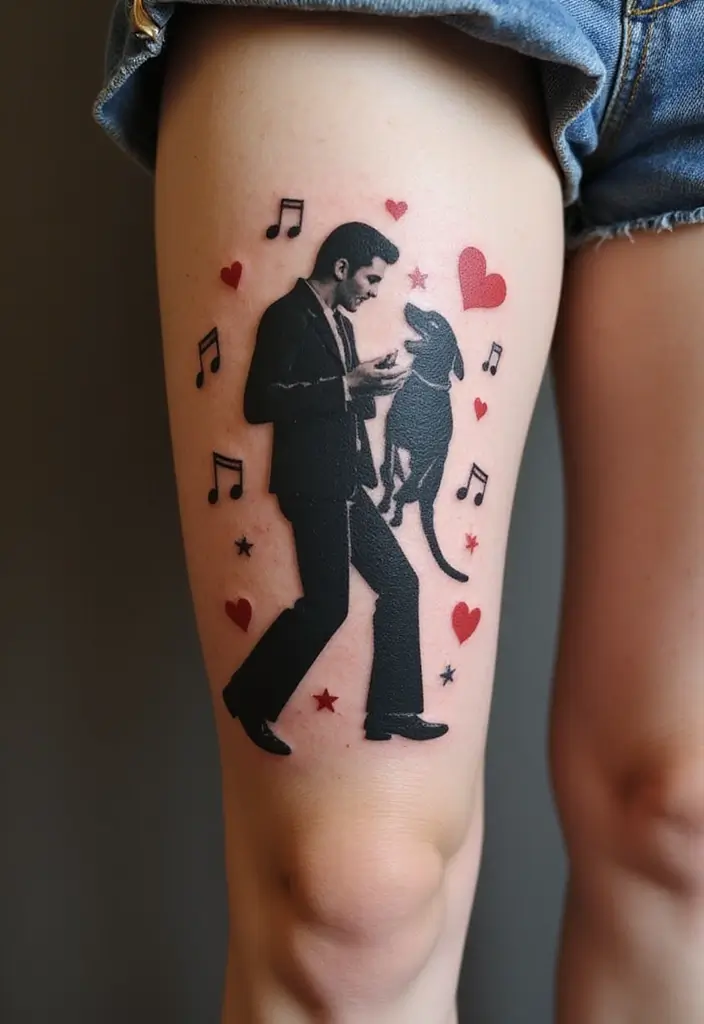 30 Elvis Silhouette Tattoo Ideas for Rock Legends - 7. Elvis with Hound Dog