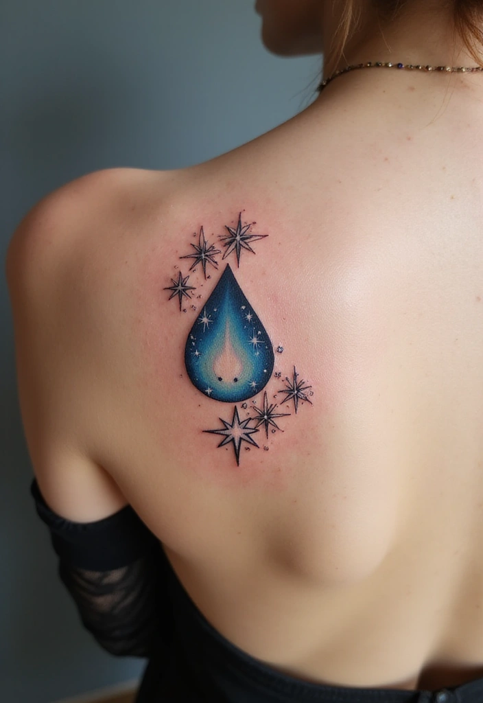 30 Empty Teardrop Tattoo Meaning and Design Ideas - 7. Teardrop with Stars