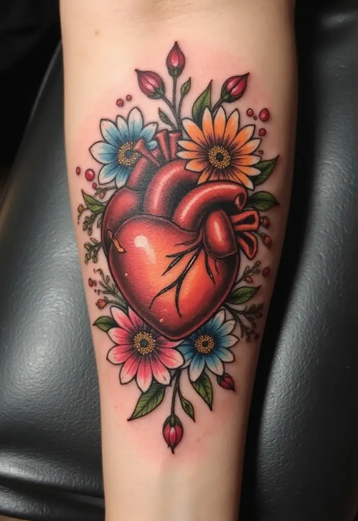 30 Eternal Love Tattoo Designs for Lasting Connection - 7. Floral Heart Designs