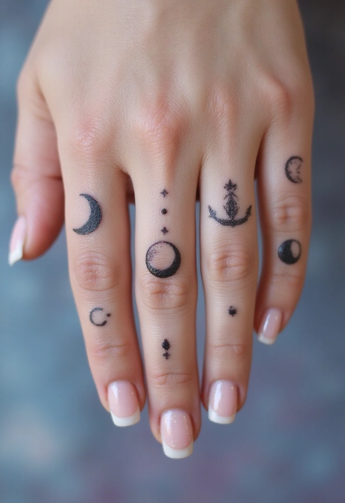 30 Finger Tattoo Ideas for Females That Look Stylish - 7. Moon Phases