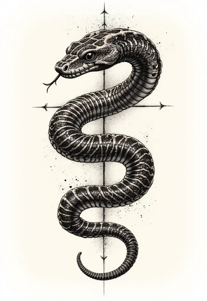 30 Geometric Snake Tattoo Ideas with Unique Patterns - 7. Snake with Geometric Patterns