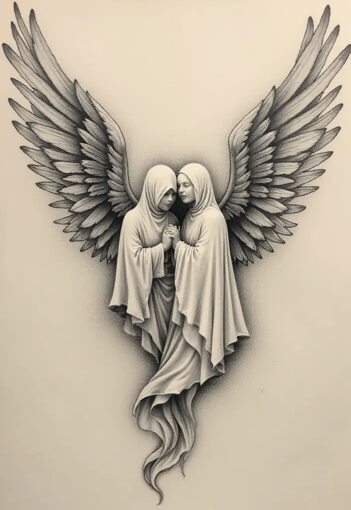 30 Ghost Tattoo Meanings and Designs with Spooky Style - 7. Ghostly Guardians