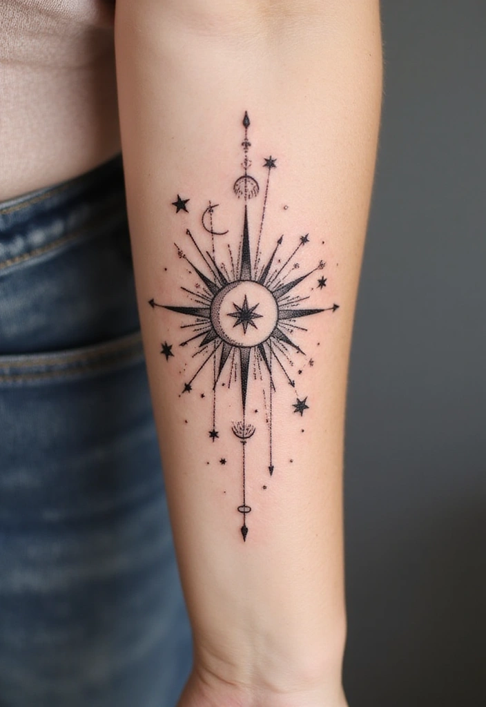 30 Inner Forearm Tattoo Ideas for a Personal Statement - 7. Celestial Bodies