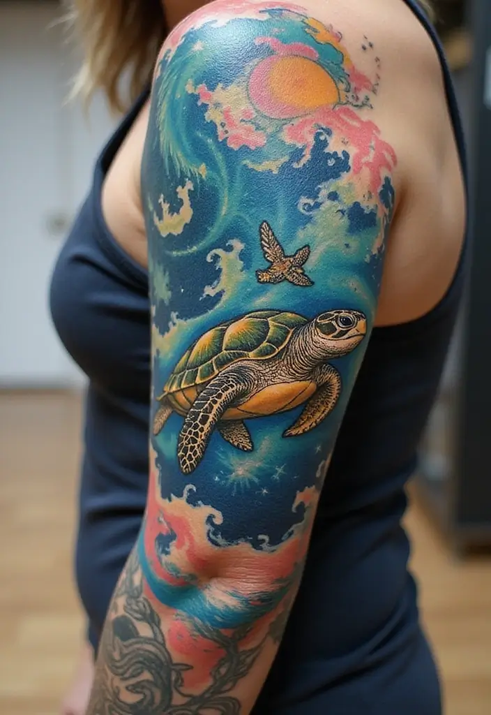 30 Japanese Sleeve Tattoo Designs for Bold Ink Lovers - 7. Mythical Turtles