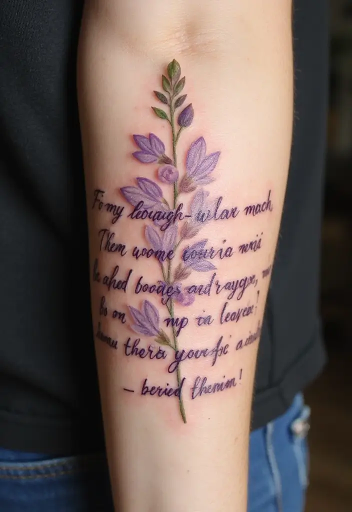 30 Larkspur Tattoo Designs Inspired by Birth Flowers - 7. Larkspur with Quote