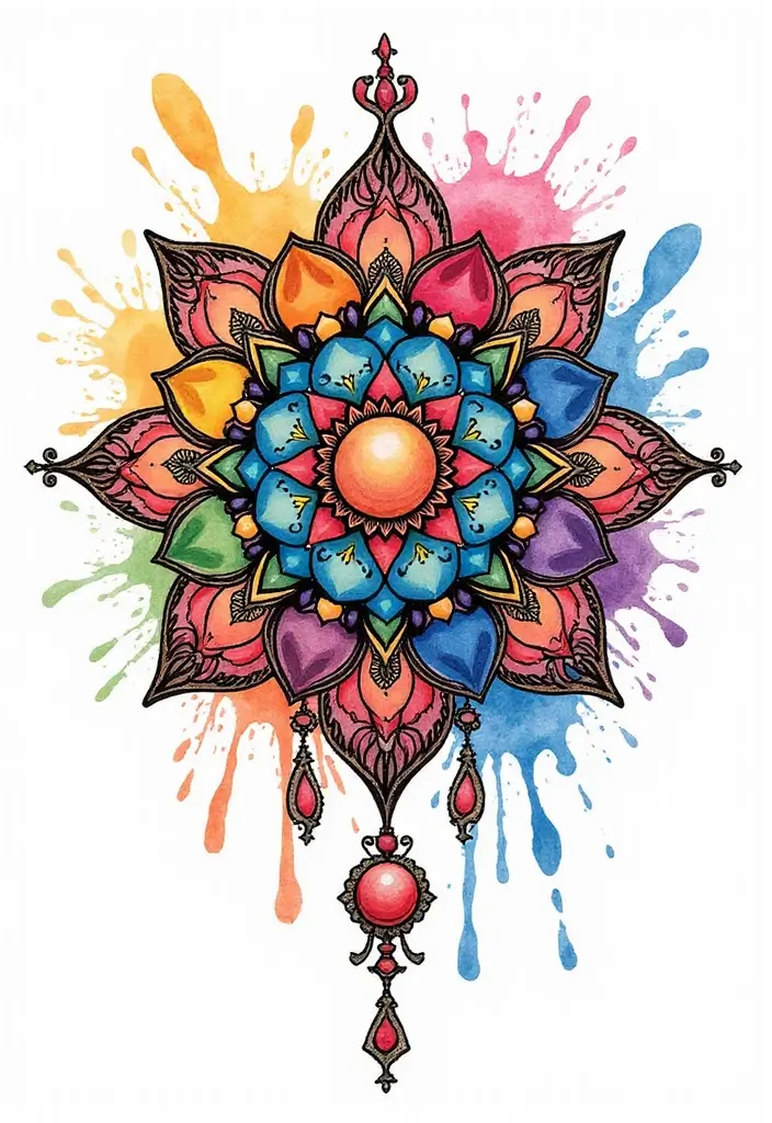 30 Mandala Tattoo Ideas with Spiritual and Geometric Beauty - 7. Watercolor Mandala