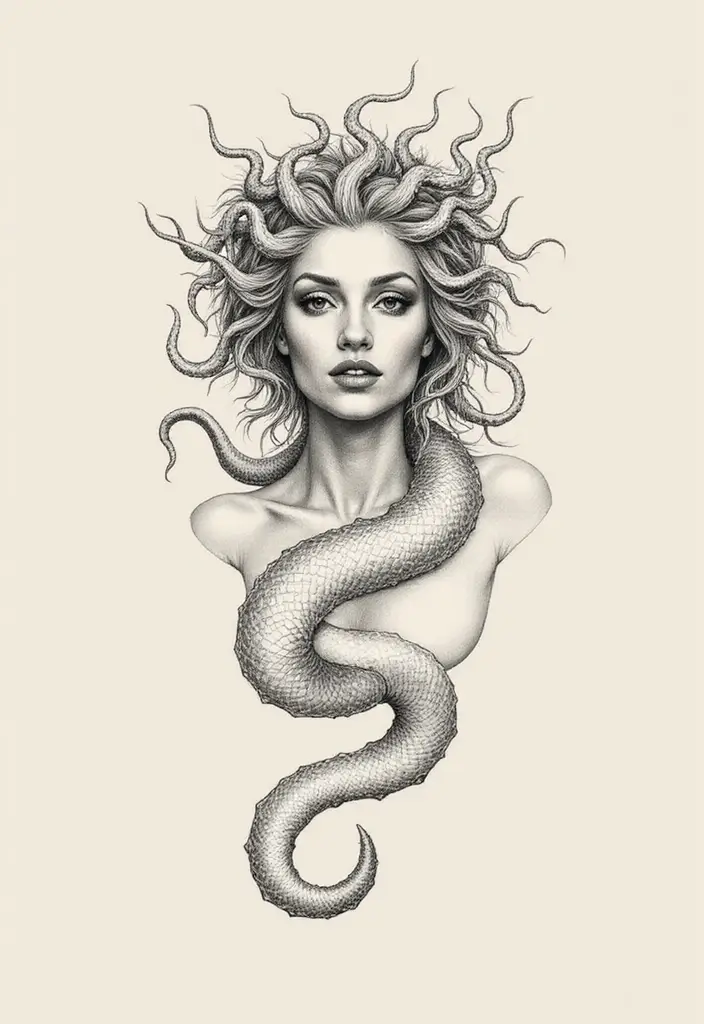 30 Medusa Tattoos for Females with Bold and Fierce Symbolism - 7. Minimalistic Medusa