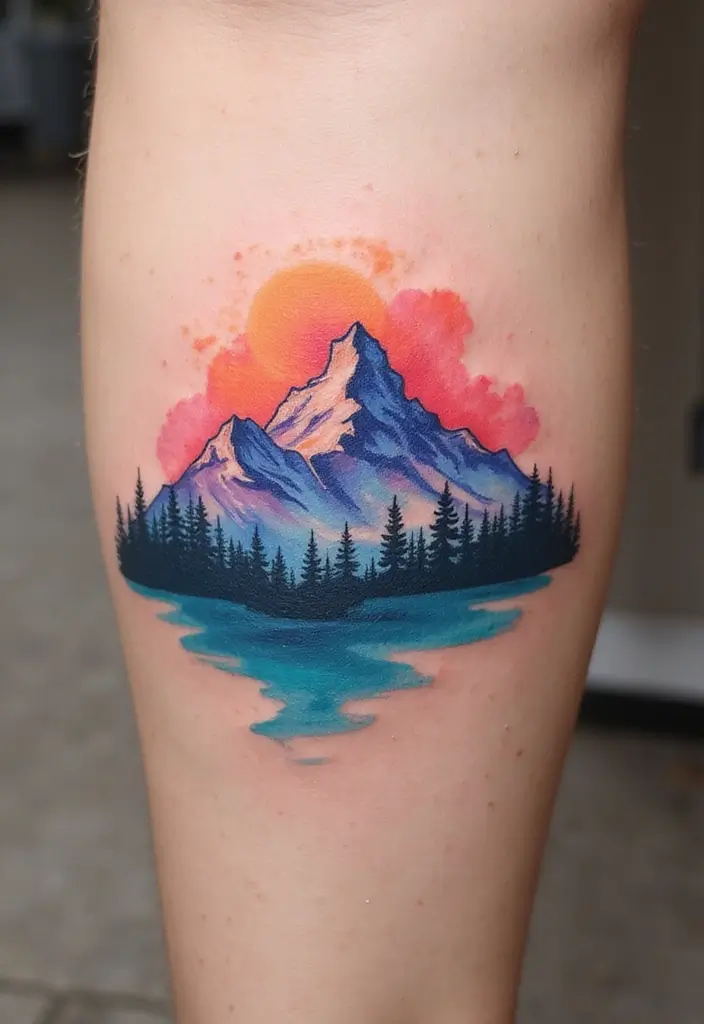 30 Mountain Tattoos for Men That Capture Adventure Spirit - 7. Watercolor Mountains