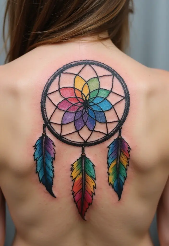 30 Rainbow Tattoos That Symbolize Hope and Diversity - 7. Rainbow Dreamcatcher Tattoo