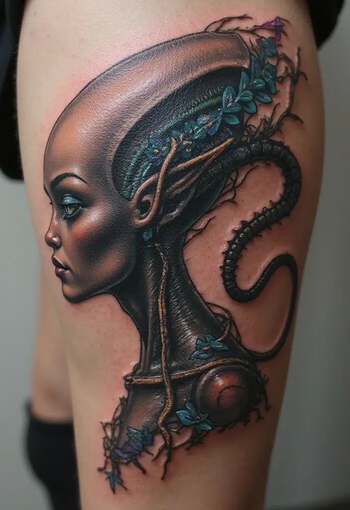 30 Realistic Alien Tattoo Inspirations That Look Out of This World - 7. Alien and Human Fusion