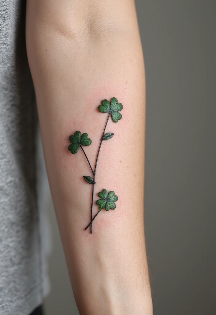 30 Realistic Four Leaf Clover Tattoo Inspirations for Luck - 7. Minimalist Cluster Design