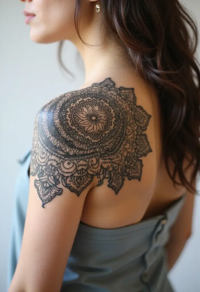 30 Shoulder and Back Tattoos for Women That Look Stunning - 7. Mandala Designs
