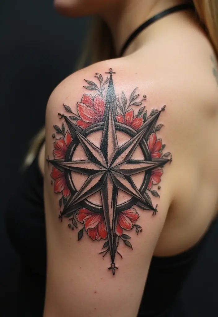 30 Shoulder and Back Tattoos for Guys with Masculine Energy - 7. The Compass