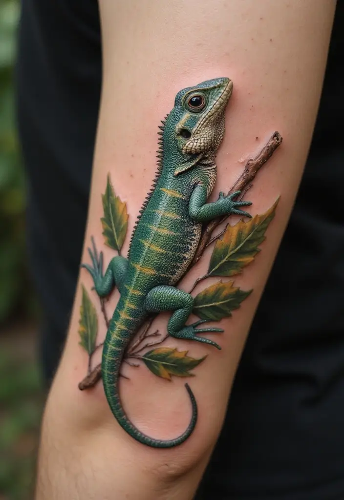 30 Small Lizard Tattoo Designs That Look Unique - 7. Lizard on a Branch
