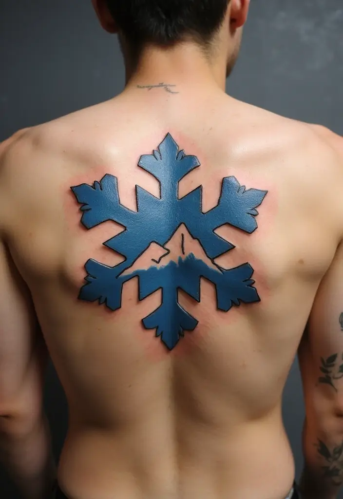 30 Snowflake Tattoo Ideas with Delicate and Unique Patterns - 7. Snowflake on a Mountain