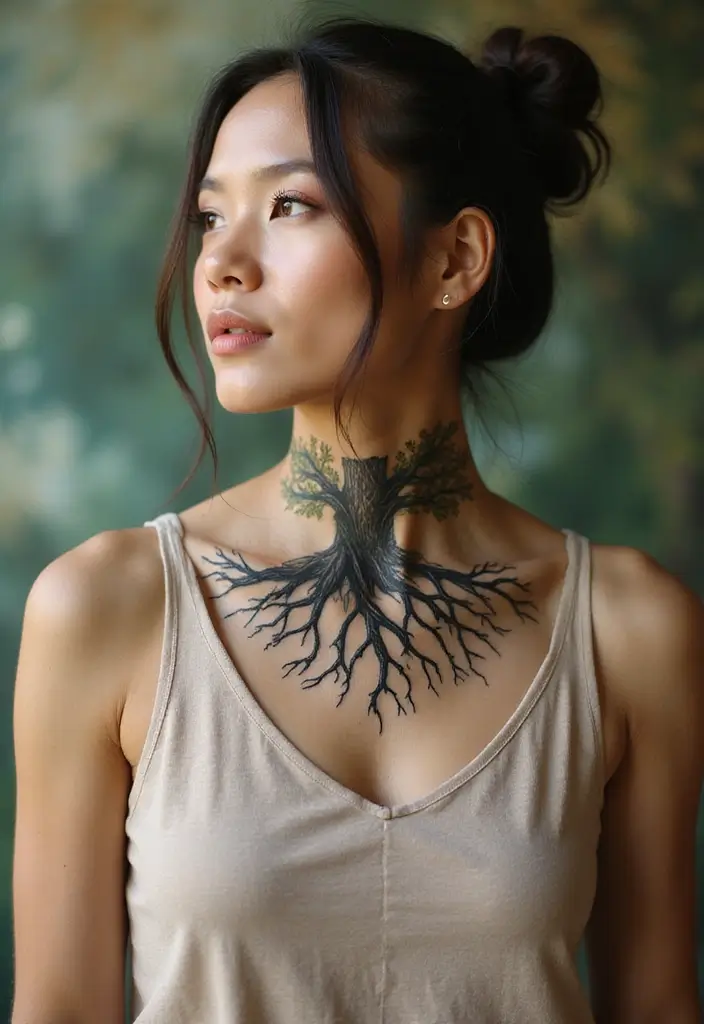 30 Spiritual Neck Tattoos with Deep Symbolism - 7. The Tree of Life