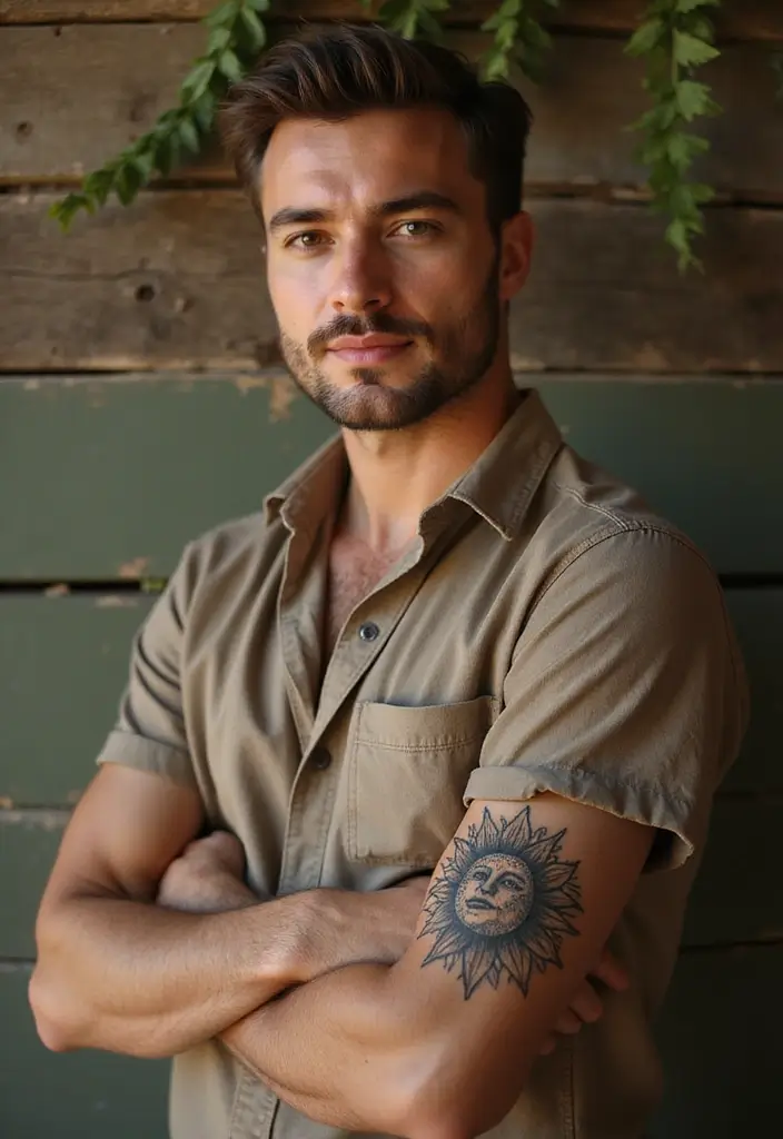 30 Sun Tattoo Men Ideas for Radiant Energy - 7. Vintage Sun Tattoo