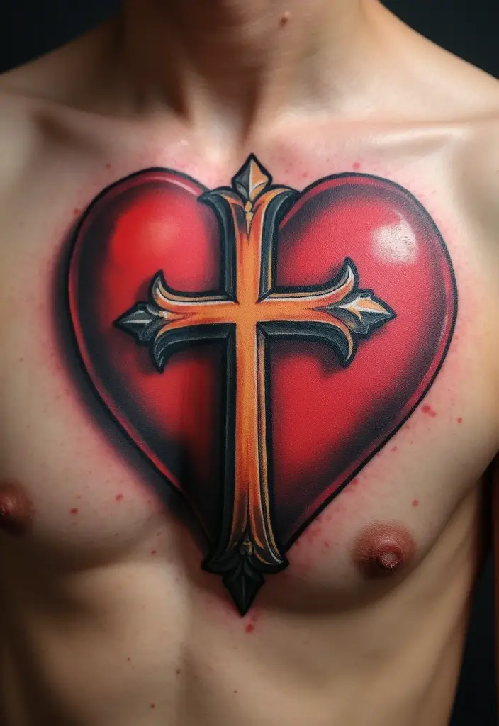 30 Tattoo Cross 3D Designs That Look Realistic - 7. Cross in the Heart