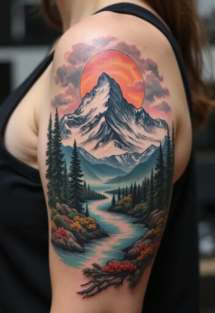 30 Upper Arm Tattoo Ideas for Bold Placement Choices - 7. Nature Scenes