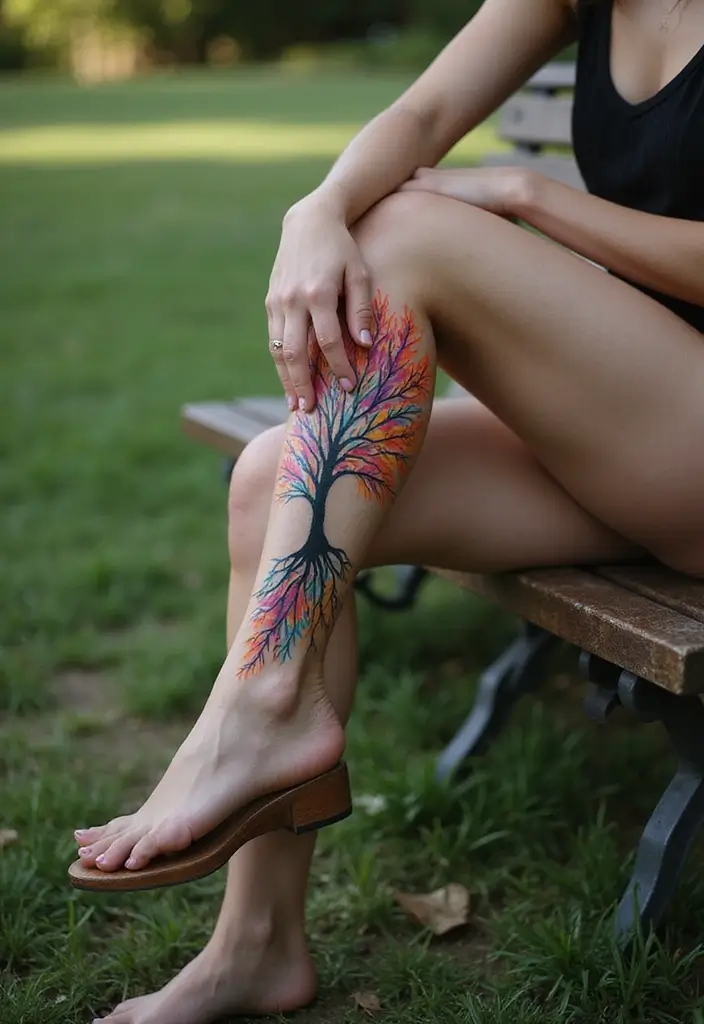 30 Tree Leg Tattoo Designs for Nature-Inspired Ink - 7. Abstract Tree Design
