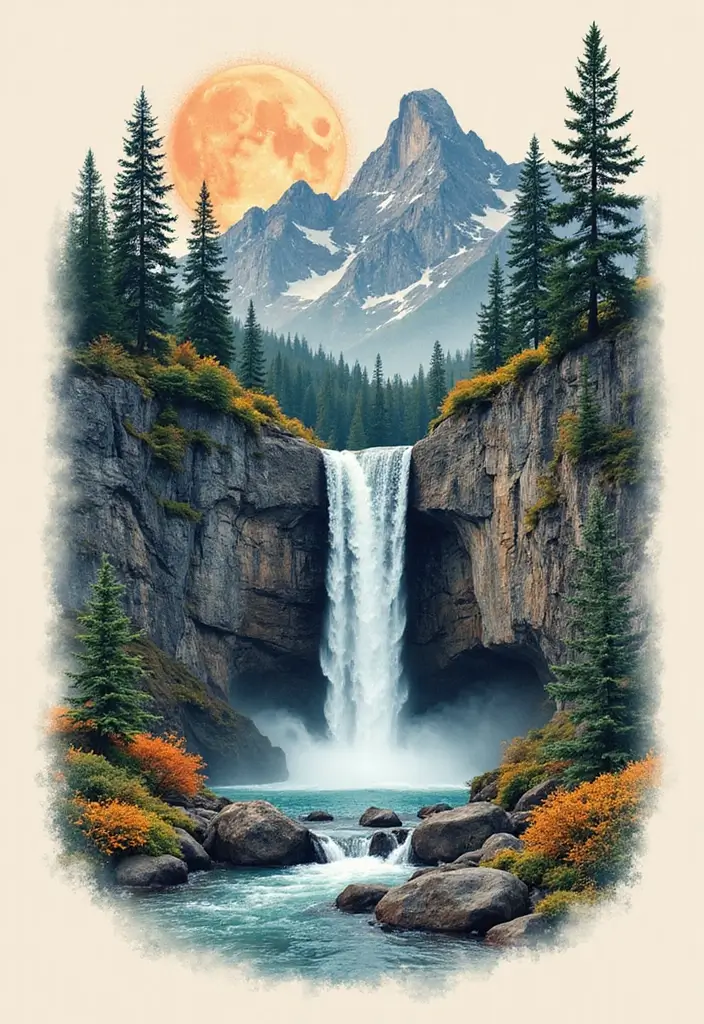 30 Waterfall Tattoos That Flow with Beauty - 7. Waterfall Landscapes