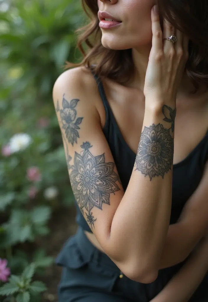 30 Women’s Feminine Arm Tattoos That Look Stylish - 7. Nature-Inspired Mandalas