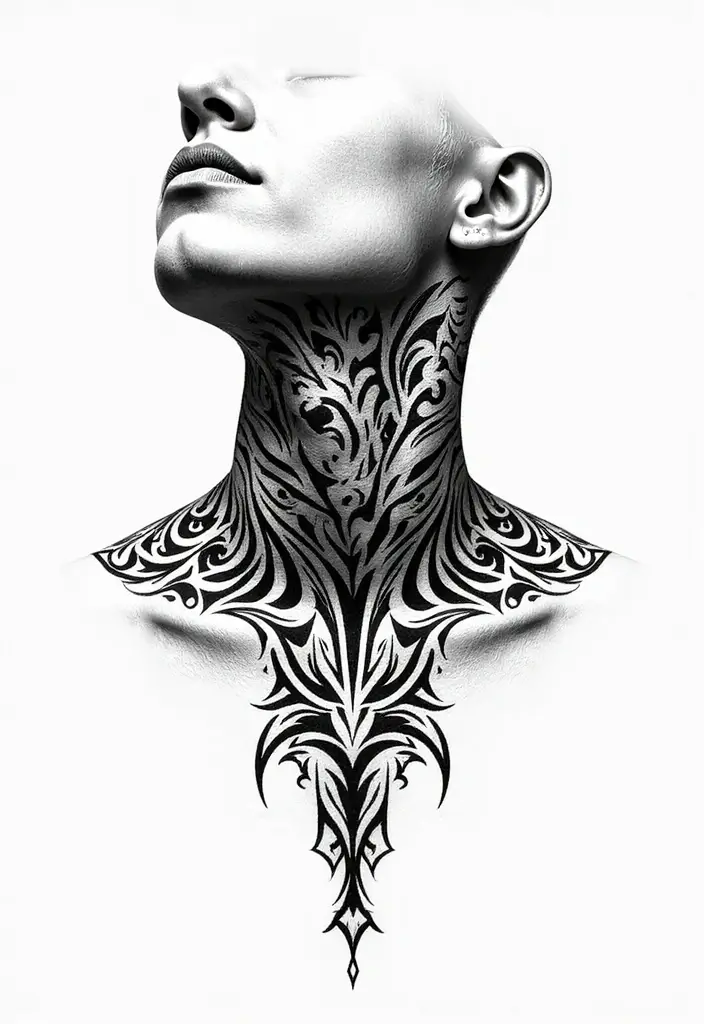 30 Women's Throat Tattoos That Are Edgy and Elegant - 7. Native and Tribal Designs