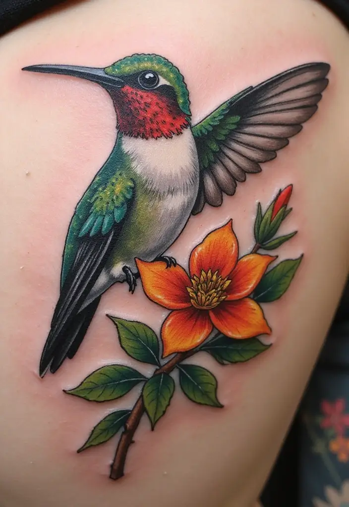 30 3D Hummingbird Tattoos That Feel Lifelike - 8. The Jewel of the Garden