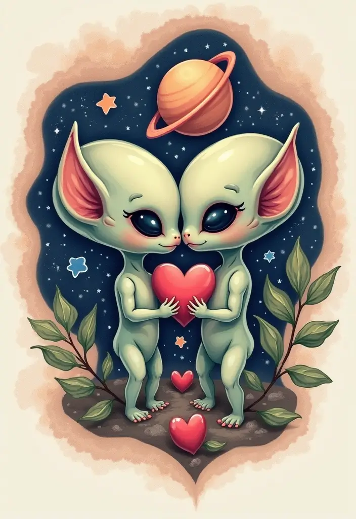 30 Alien Tattoo Meaning and Out-of-This-World Designs - 8. Intergalactic Love