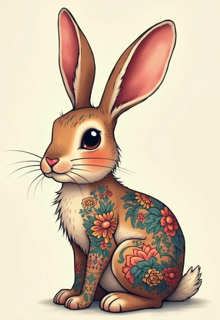 30 American Traditional Rabbit Tattoo Inspirations - 8. The Tattooed Rabbit