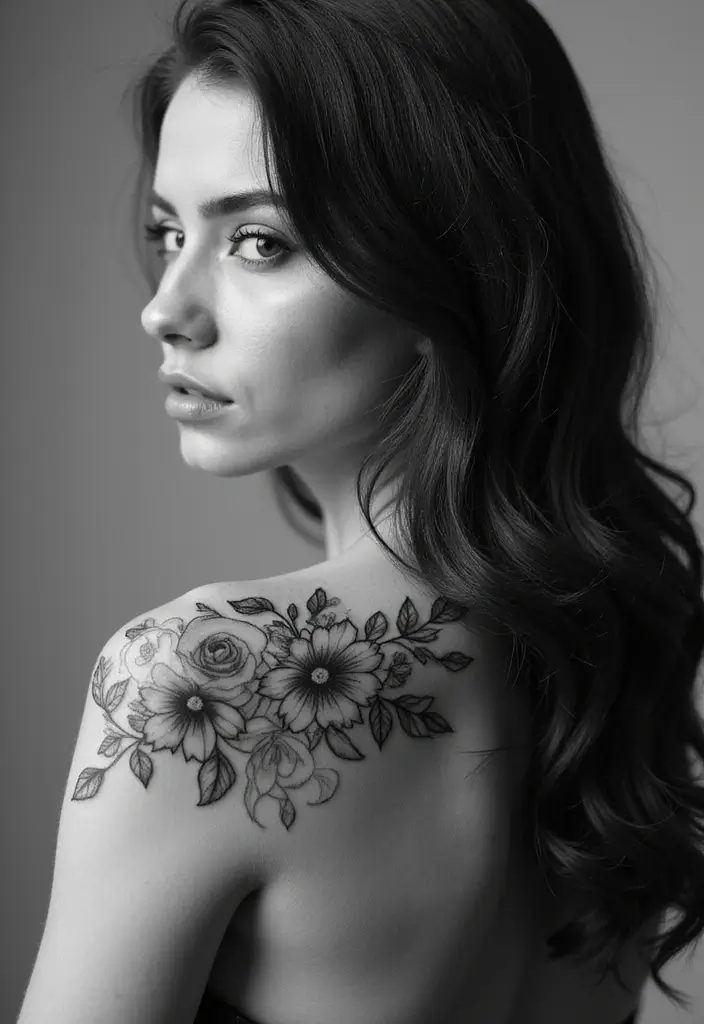 30 Black Hair Tattoos That Make a Bold Statement - 8. Black and White Floral Hair Design
