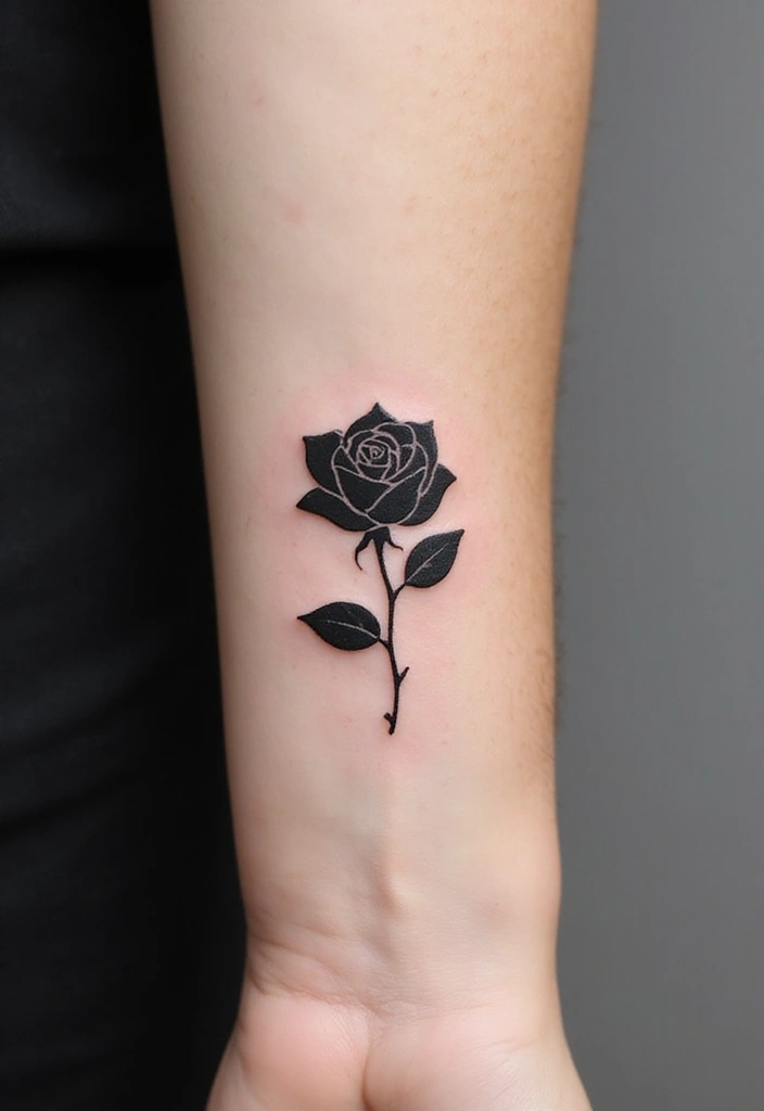 30 Black Rose Tattoo Meaning and Design Inspirations - 8. Minimalist Black Rose Tattoo